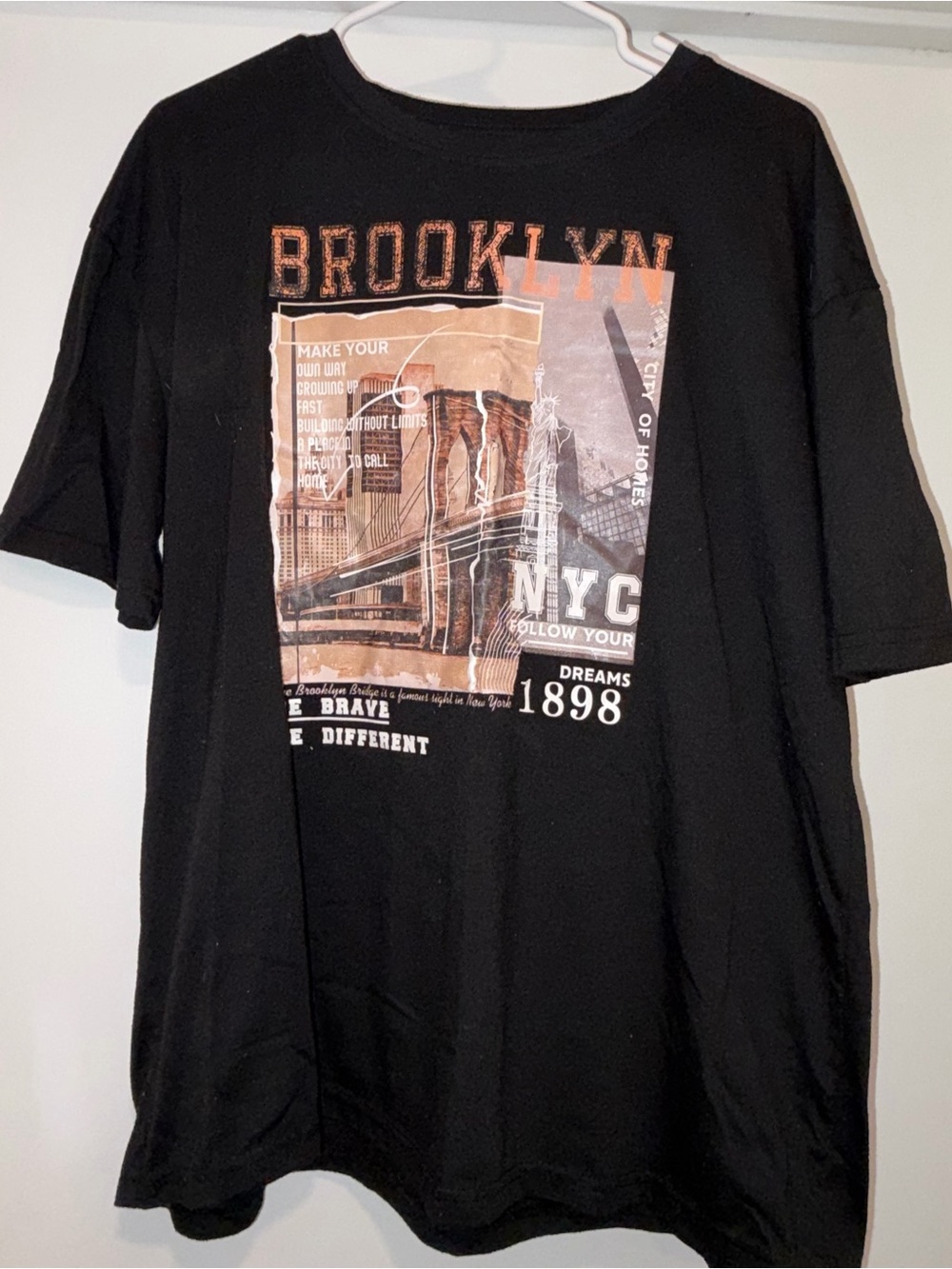 SHEIN Black Graphic Brooklyn NYC Tee with Orange Print